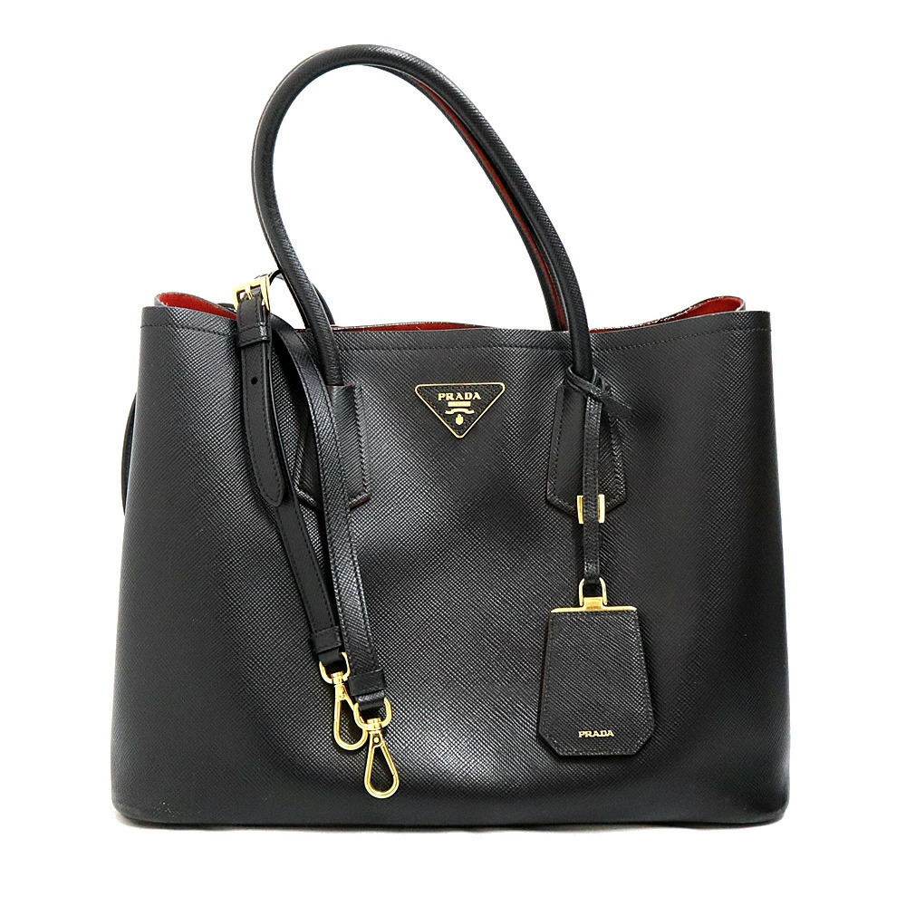 Prada Saffiano Cuir leather Double Tote bag black